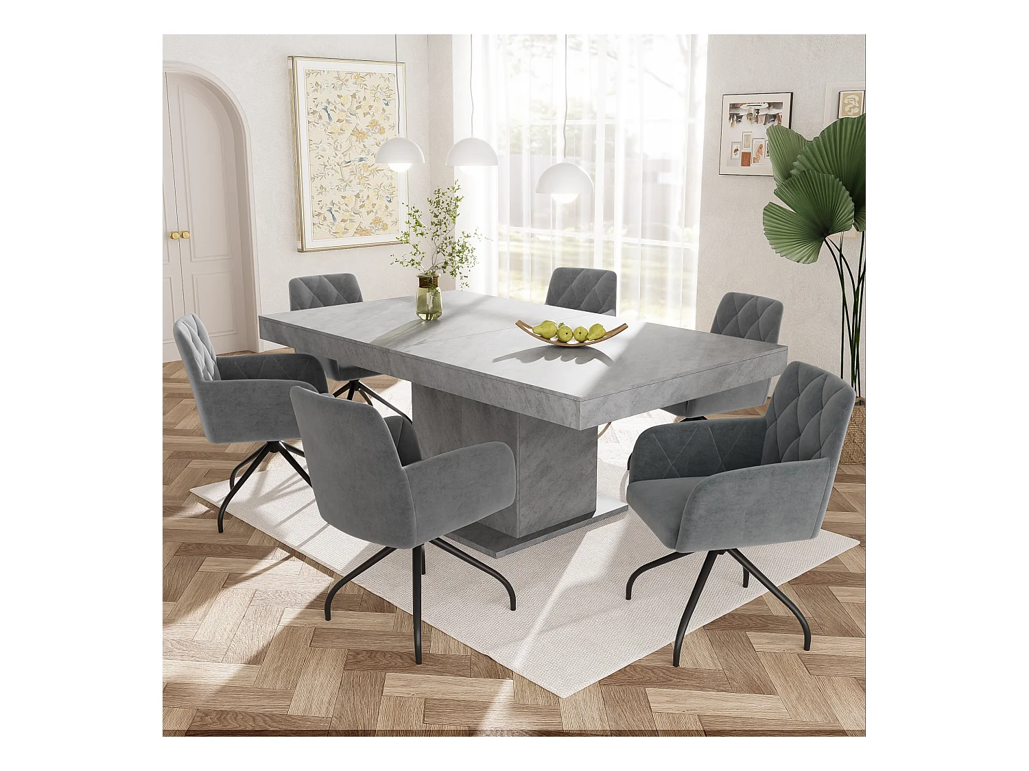 Sillas de comedor giratorias de 360° con respaldo tapizado, 4 patas de metal, terciopelo, color antracita