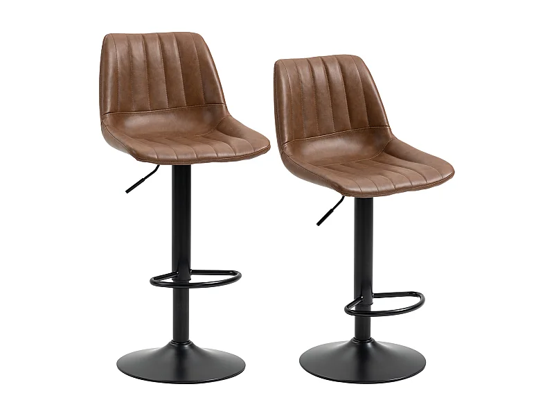 Set van 2 verstelbare barkrukken, imitatieleer, staal, bruin (43x49,5x91-111cm)