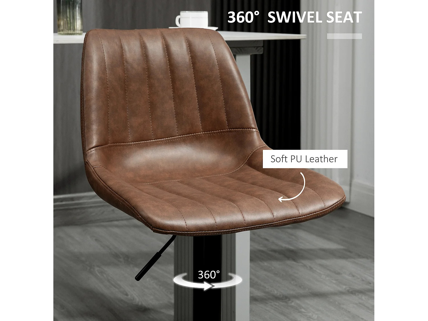 Lot de 2 tabourets de bar réglables, simili cuir, acier, brun (43x49.5x91-111cm)