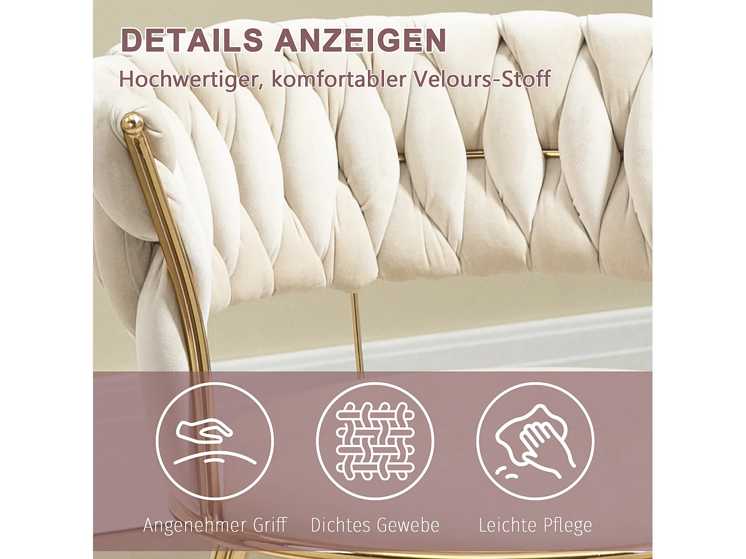 Ensemble de Chaises de Salle à Manger, 2 Pièces, Design Moderne, Velours, Couleur Ivoire (57x55x70 cm)