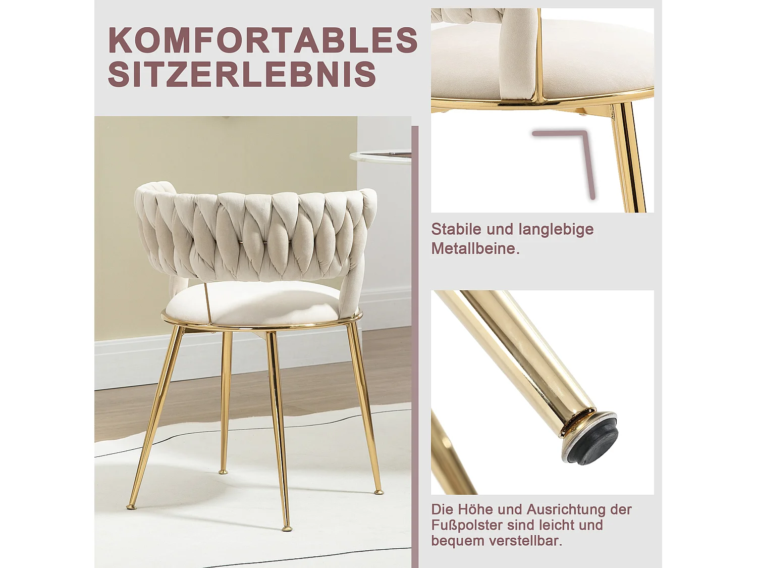 Ensemble de Chaises de Salle à Manger, 2 Pièces, Design Moderne, Velours, Couleur Ivoire (57x55x70 cm)