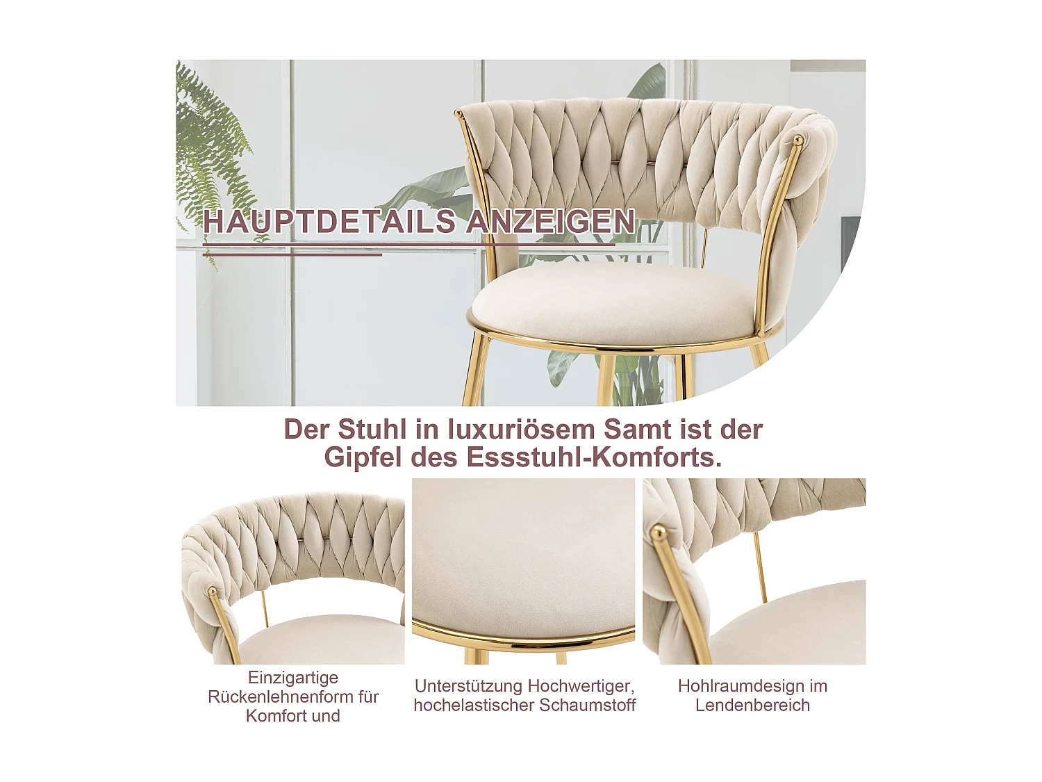 Ensemble de Chaises de Salle à Manger, 2 Pièces, Design Moderne, Velours, Couleur Ivoire (57x55x70 cm)