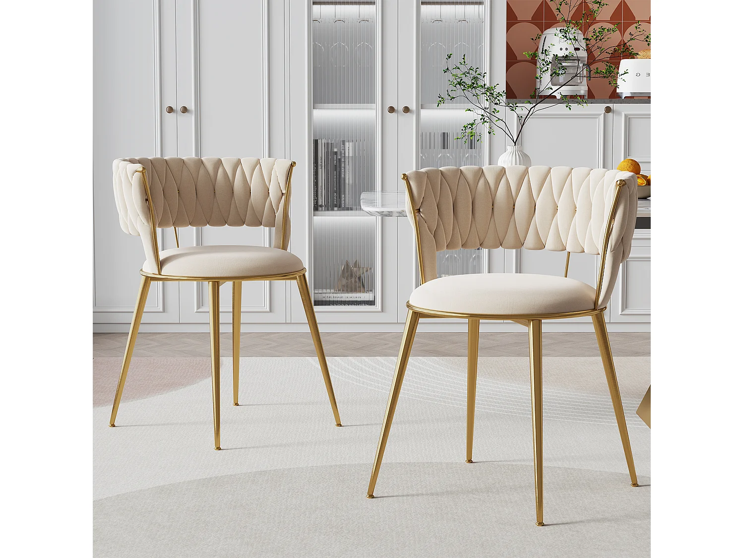 Ensemble de Chaises de Salle à Manger, 2 Pièces, Design Moderne, Velours, Couleur Ivoire (57x55x70 cm)