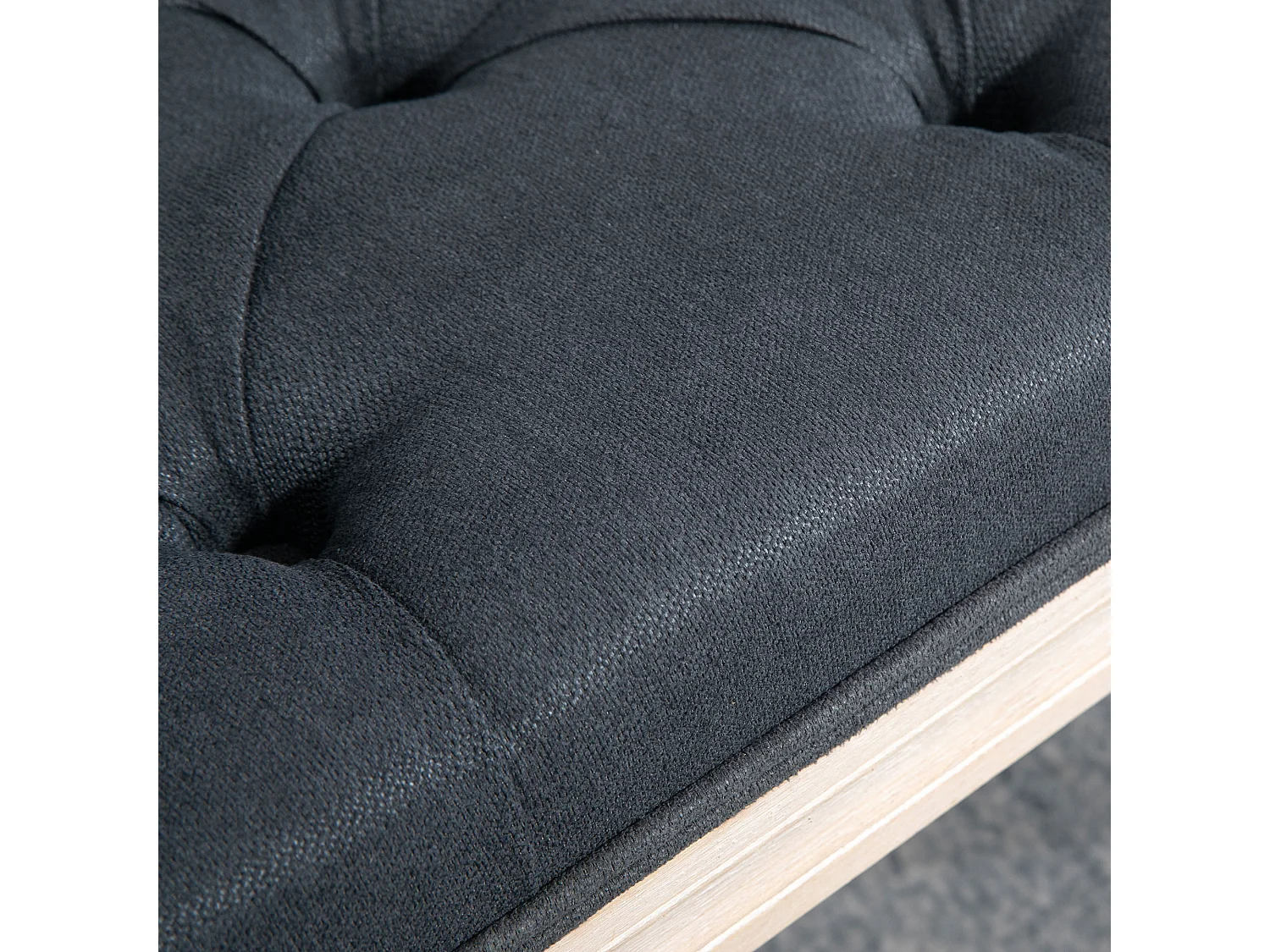 Banc vintage en lin, avec boutons décoratifs, pieds en bois, gris (80x40x43 cm)