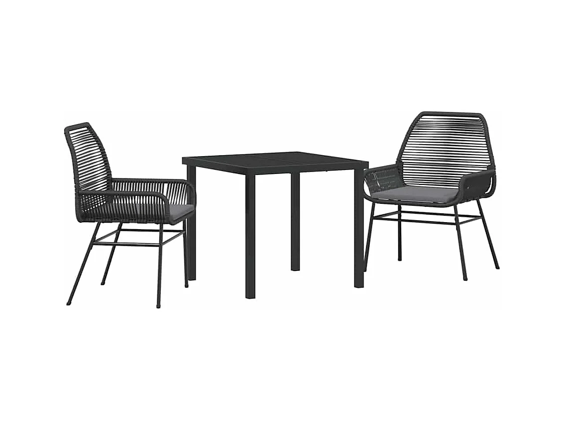Set da pranzo da giardino 3 pezzi con cuscini in polyrattan nero