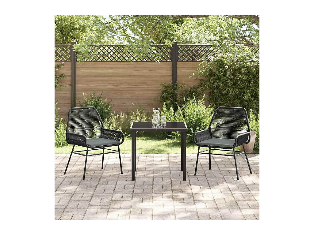 Set da pranzo da giardino 3 pezzi con cuscini in polyrattan nero