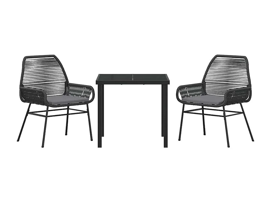 Ensemble de repas de jardin de 3 pièces avec coussins en rattan poly noir