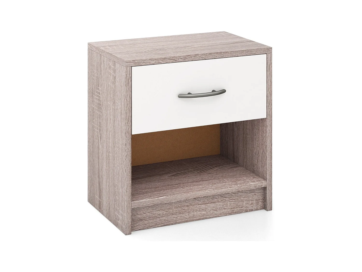 Table de Chevet avec Étagère de Rangement Ouverte Table Compacte Gris Clair & Blanc