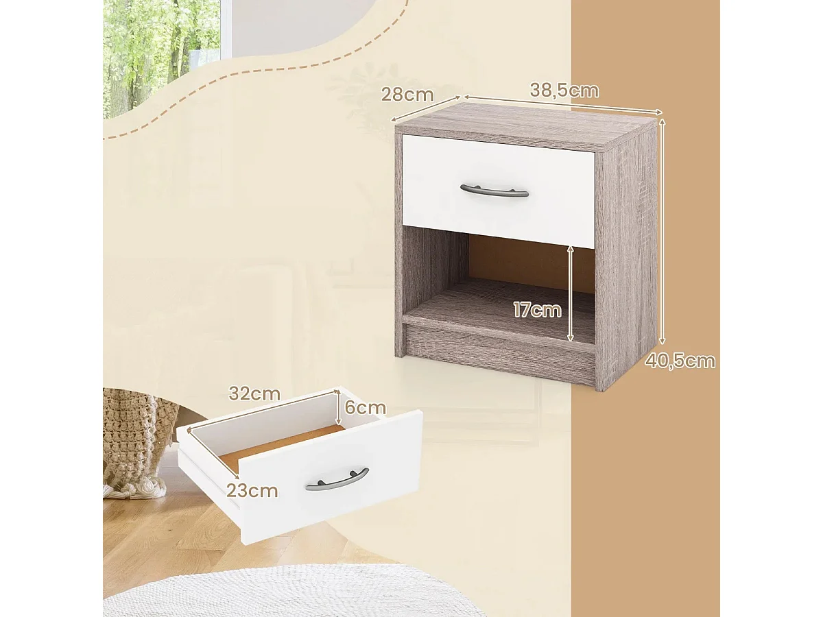 Comodino con cassetto ripiano apertoper soggiorno camera da letto, Tavolino da notte compatto per piccoli spazi Grigio chiaro