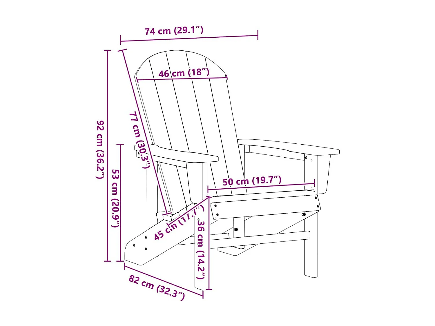 Chaise Adirondack bleu marine 74x82x91 cm HDPE