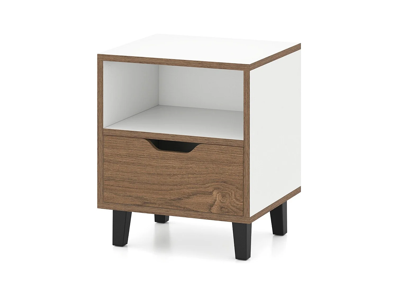 Nachttisch mit Offenem Fach & Schublade Kleiner Beistelltisch Sofatisch Nachtkommode