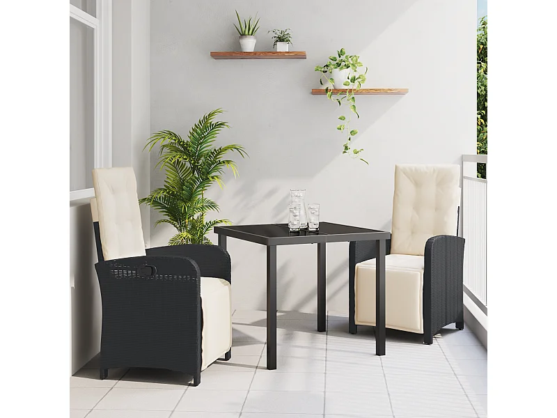 3-delige tuinset met zwarte polyrotan kussens