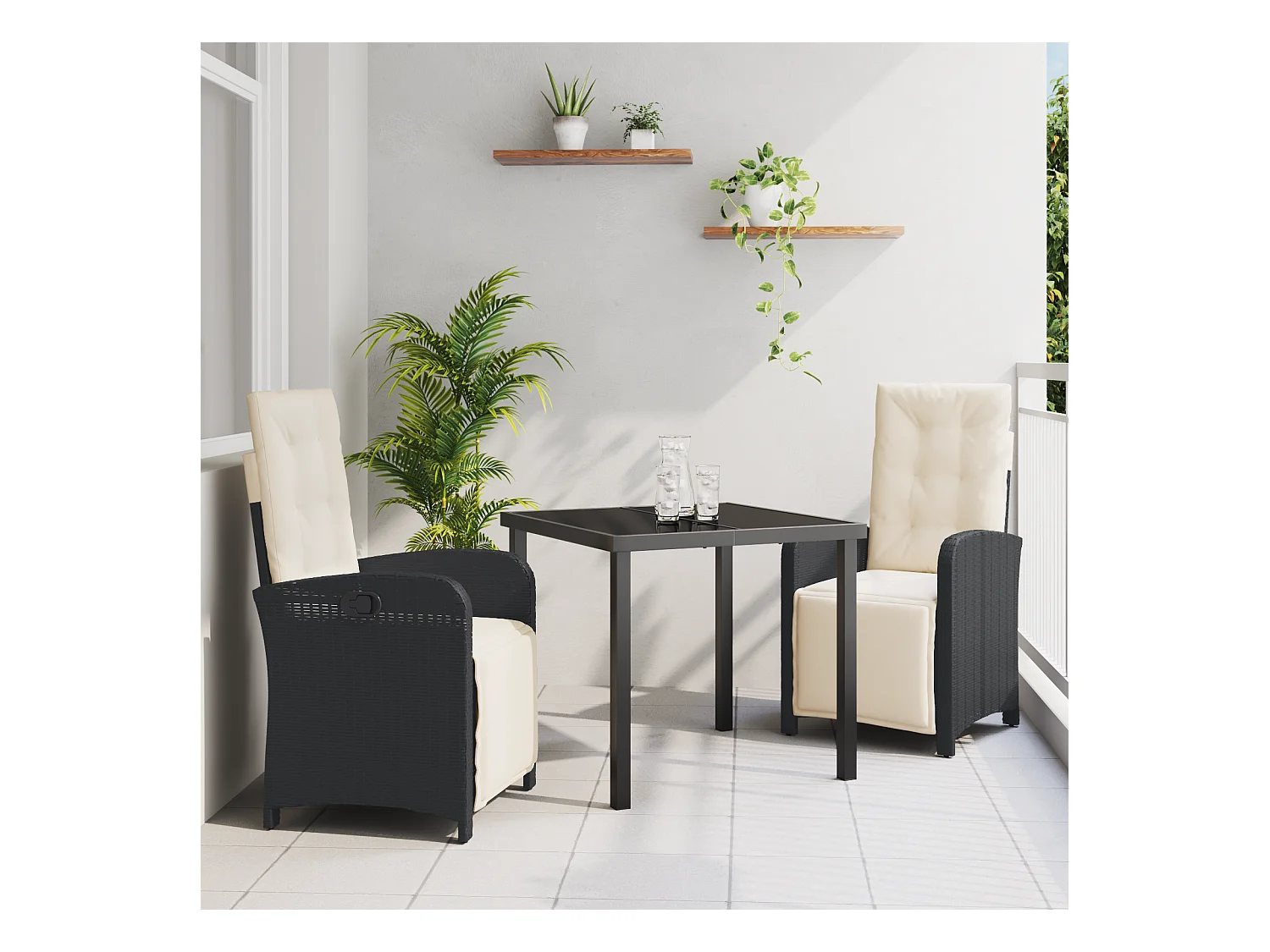 3-delige tuinset met zwarte polyrotan kussens