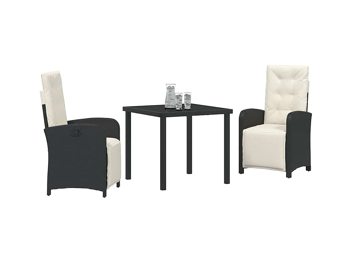 3-delige tuinset met zwarte polyrotan kussens