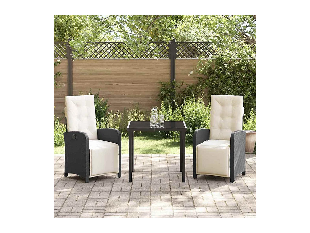 3-delige tuinset met zwarte polyrotan kussens