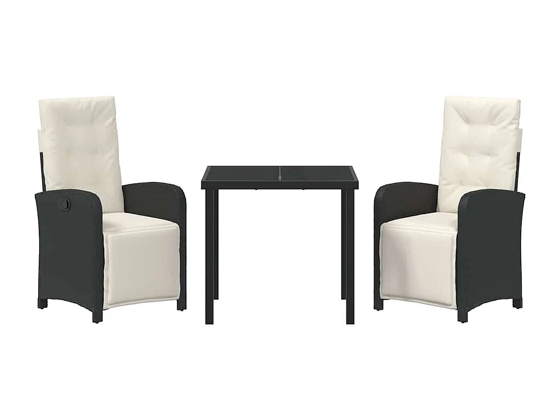 3-delige tuinset met zwarte polyrotan kussens