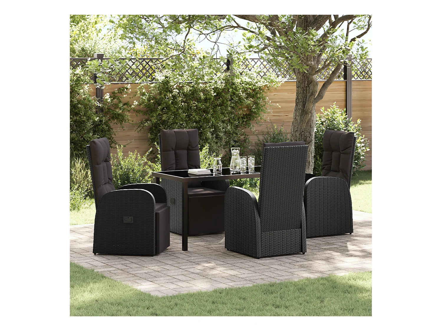 Set da giardino 5 pezzi con cuscini - Polyrattan nero