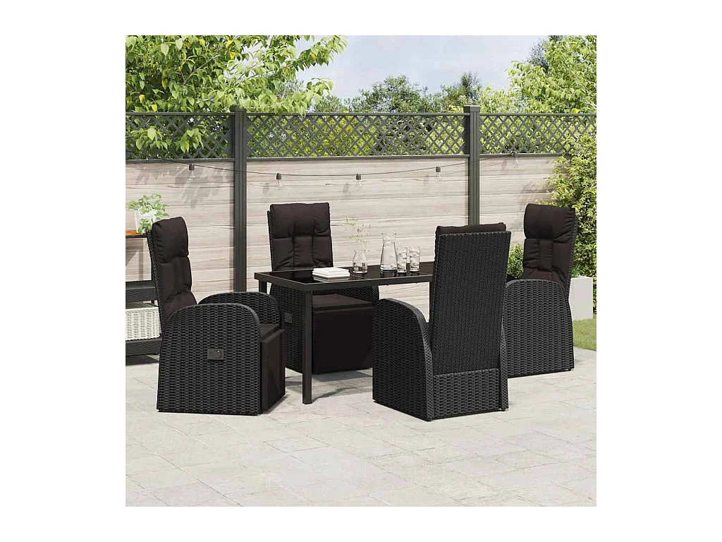 Set da giardino 5 pezzi con cuscini - Polyrattan nero