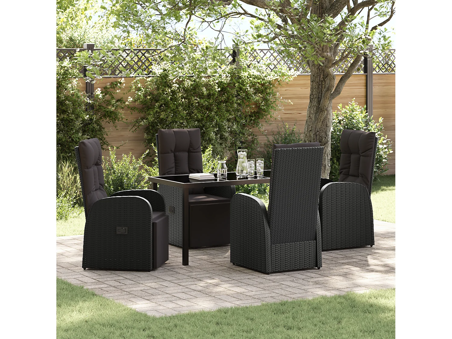 Set da giardino 5 pezzi con cuscini - Polyrattan nero
