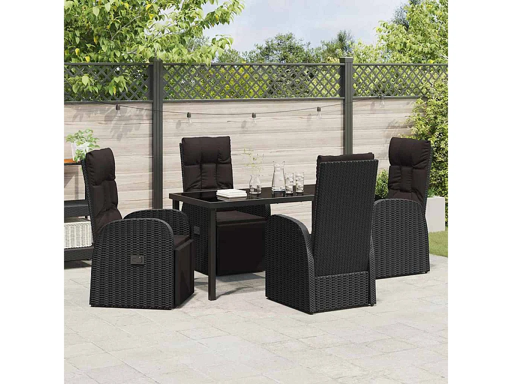 Set da giardino 5 pezzi con cuscini - Polyrattan nero