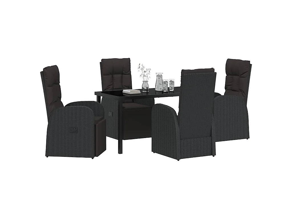 Set da giardino 5 pezzi con cuscini - Polyrattan nero