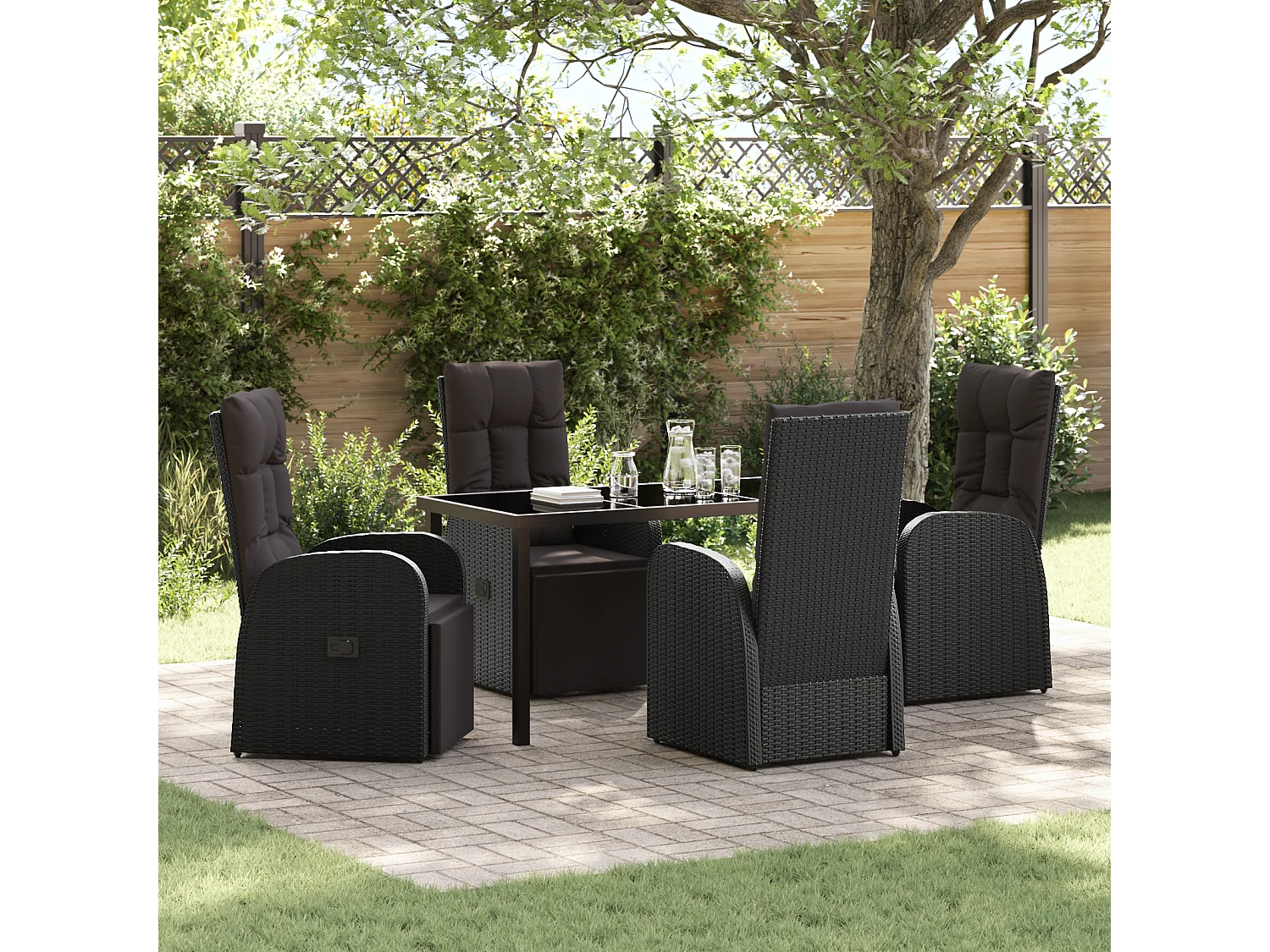 Set da giardino 5 pezzi con cuscini - Polyrattan nero