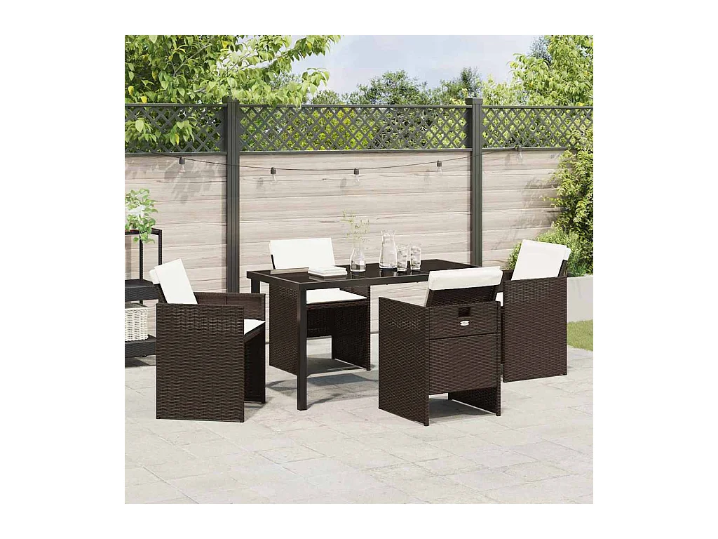 Set da pranzo da giardino 5 pezzi con cuscini in polyrattan marrone