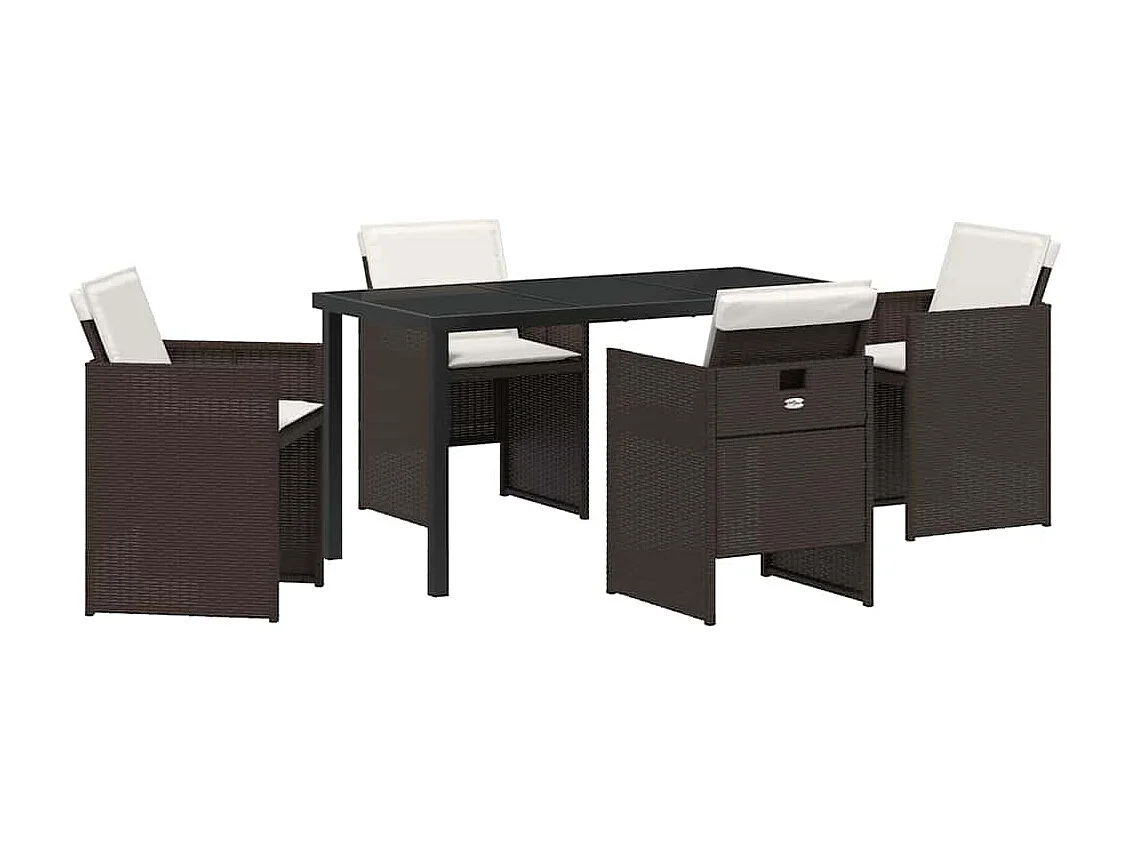 Ensemble de salle à manger de jardin 5 pièces avec coussins en poly rattan marron