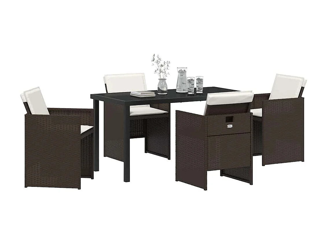 Ensemble de salle à manger de jardin 5 pièces avec coussins en poly rattan marron