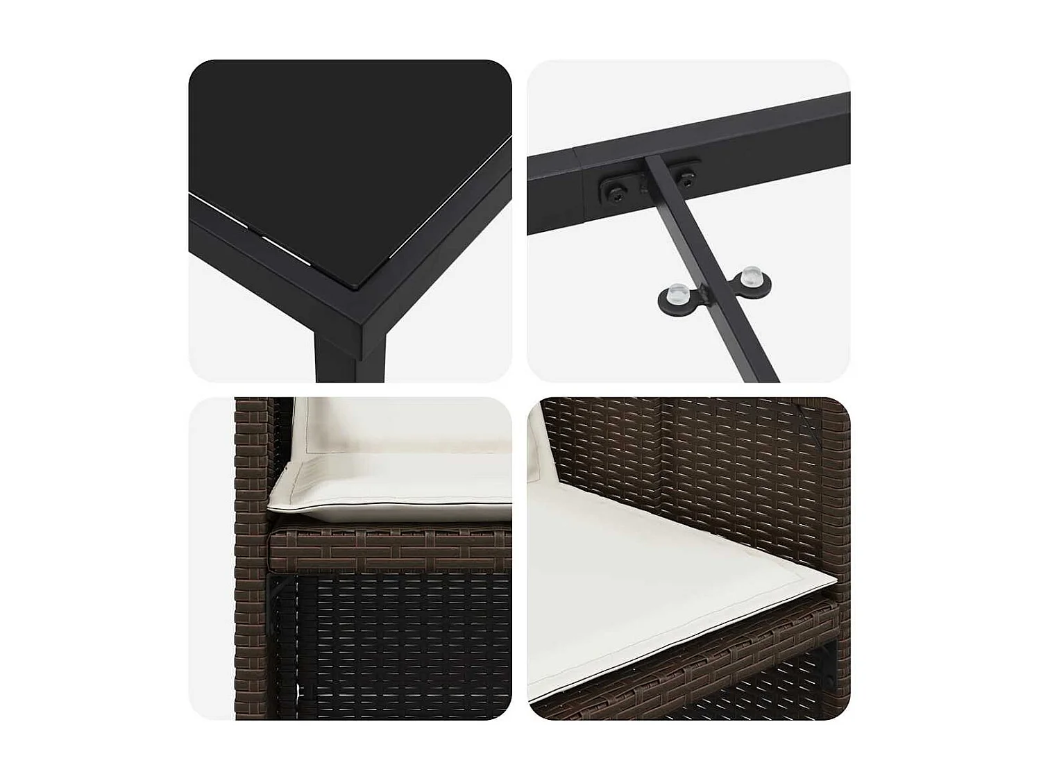 Ensemble de salle à manger de jardin 5 pièces avec coussins en poly rattan marron