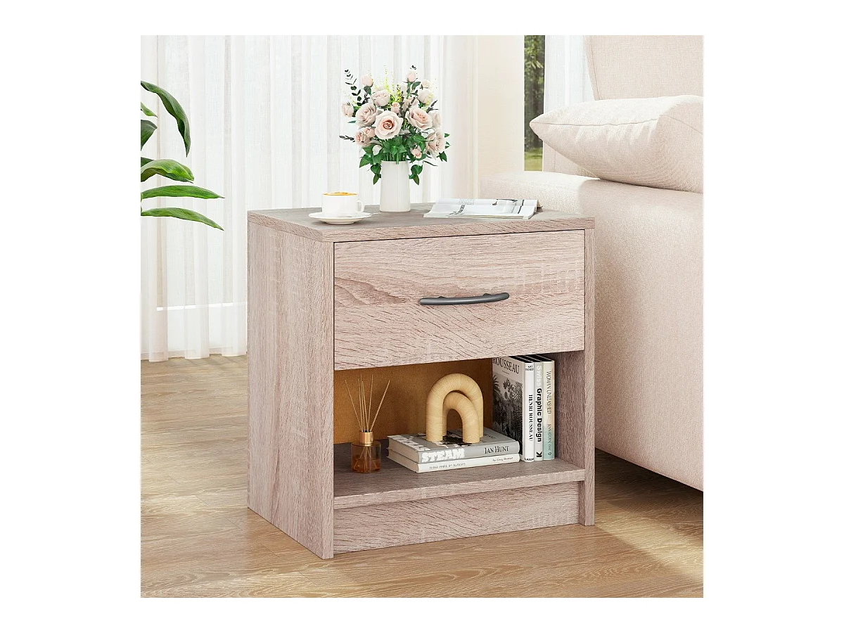 Nachttisch mit Schublade Kleiner Beistelltisch mit offenem Fach 38,5 x 28 x 40,5 cm Natur