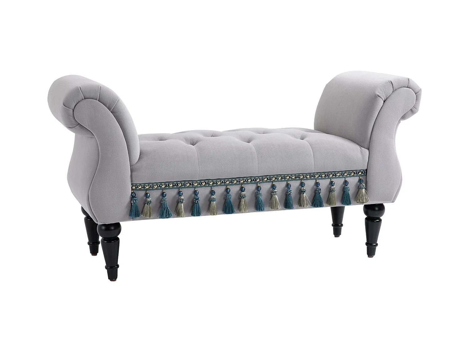 Banc rembourré élégant, structure bois massif, mousse latex, gris clair, multifonction pour salon et chambre (117x40x58cm)
