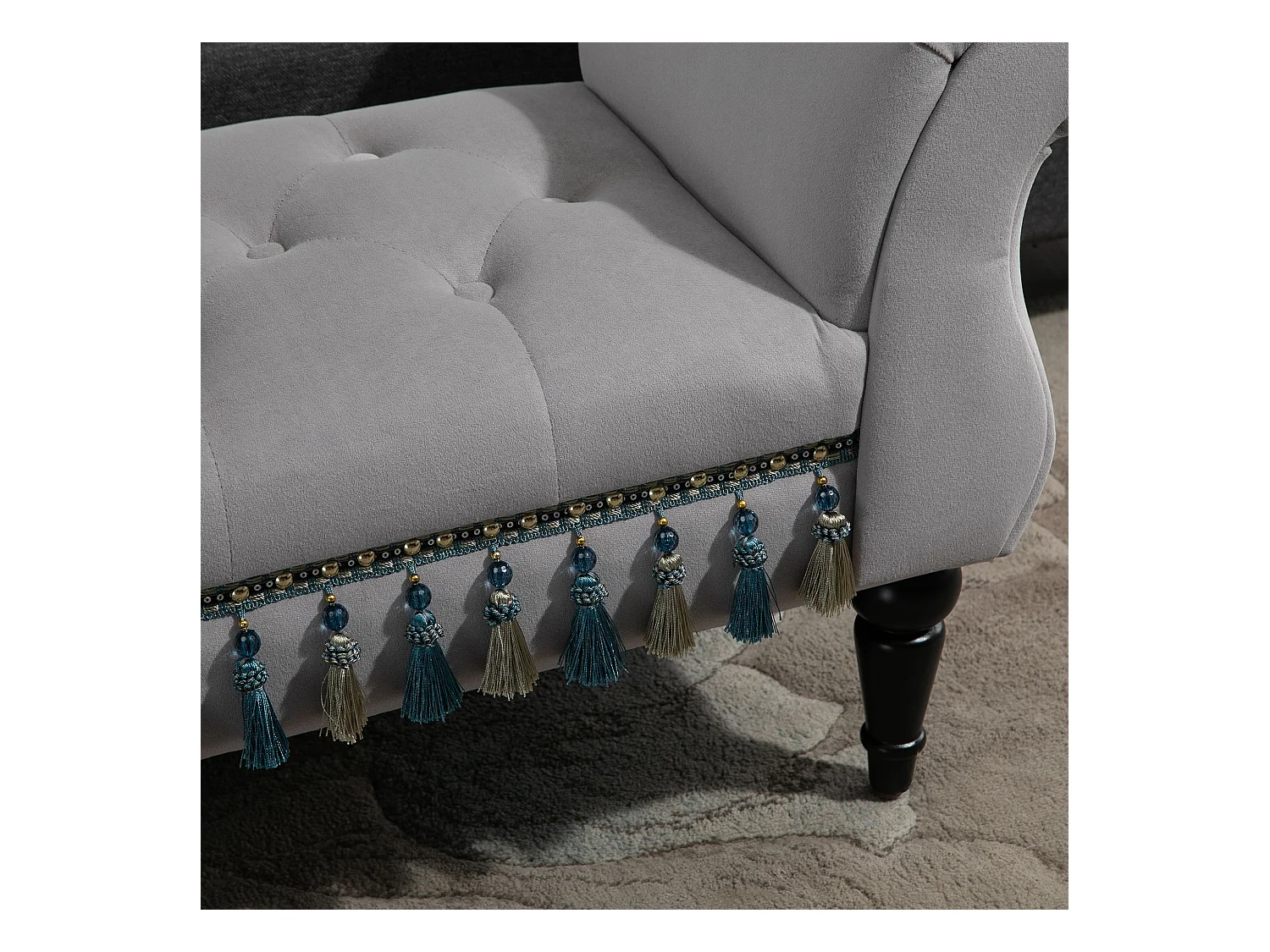 Banc rembourré élégant, structure bois massif, mousse latex, gris clair, multifonction pour salon et chambre (117x40x58cm)