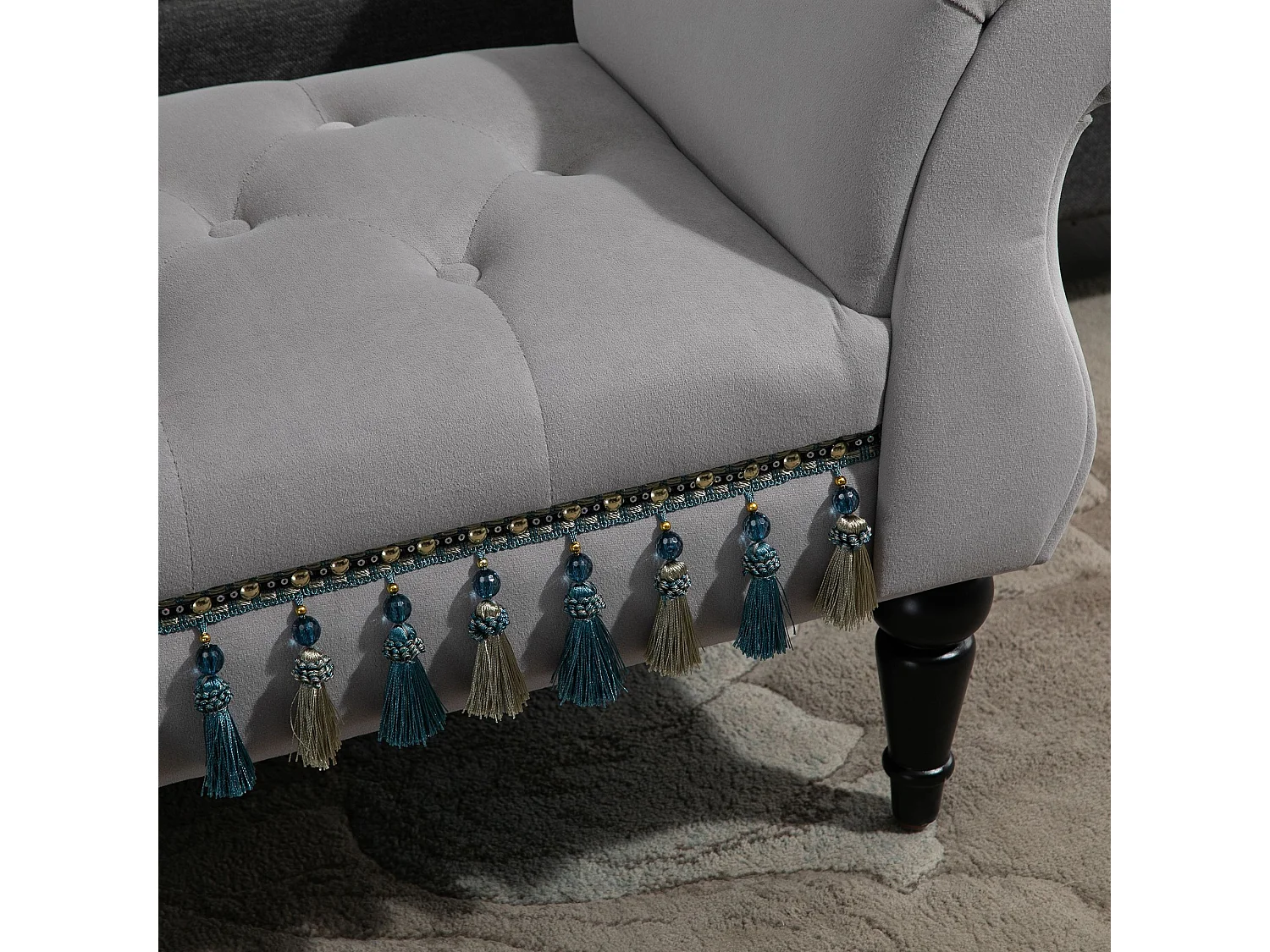 Banc rembourré élégant, structure bois massif, mousse latex, gris clair, multifonction pour salon et chambre (117x40x58cm)