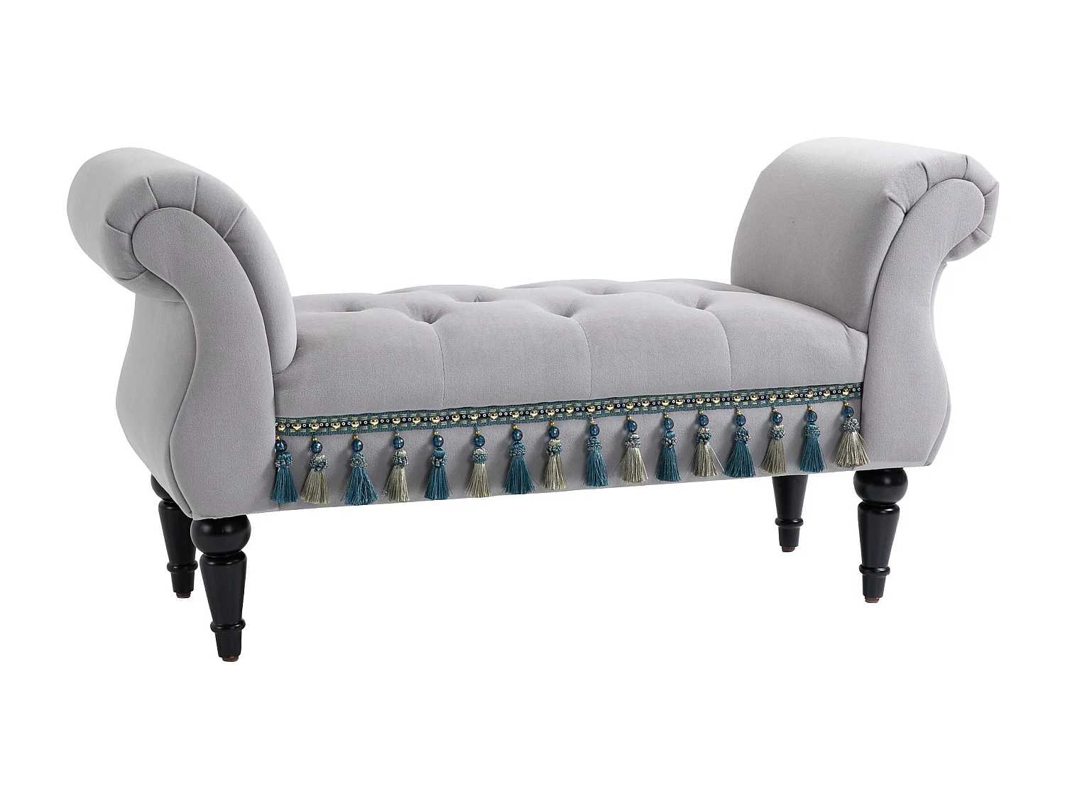 Banc rembourré élégant, structure bois massif, mousse latex, gris clair, multifonction pour salon et chambre (117x40x58cm)