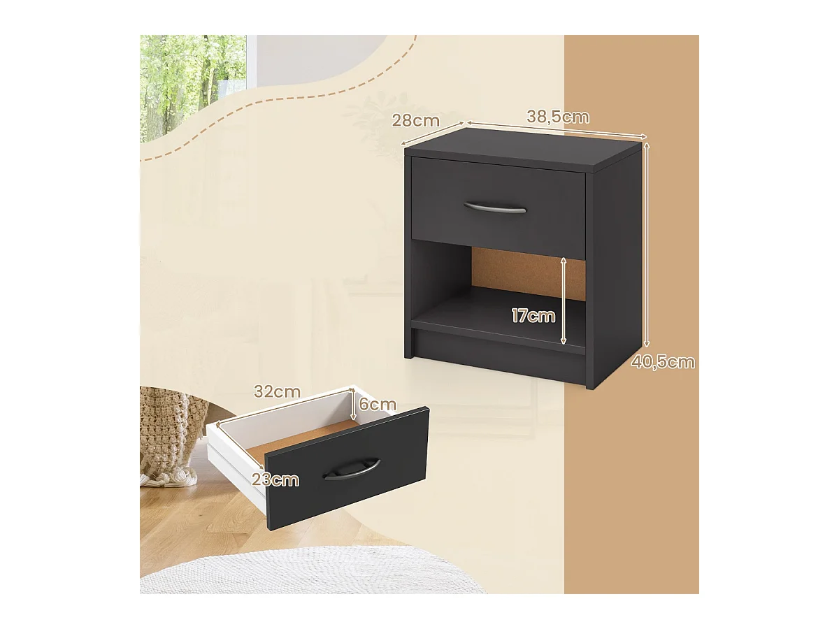 Table de Chevet avec Étagère de Rangement Ouverte Table Compacte Gris