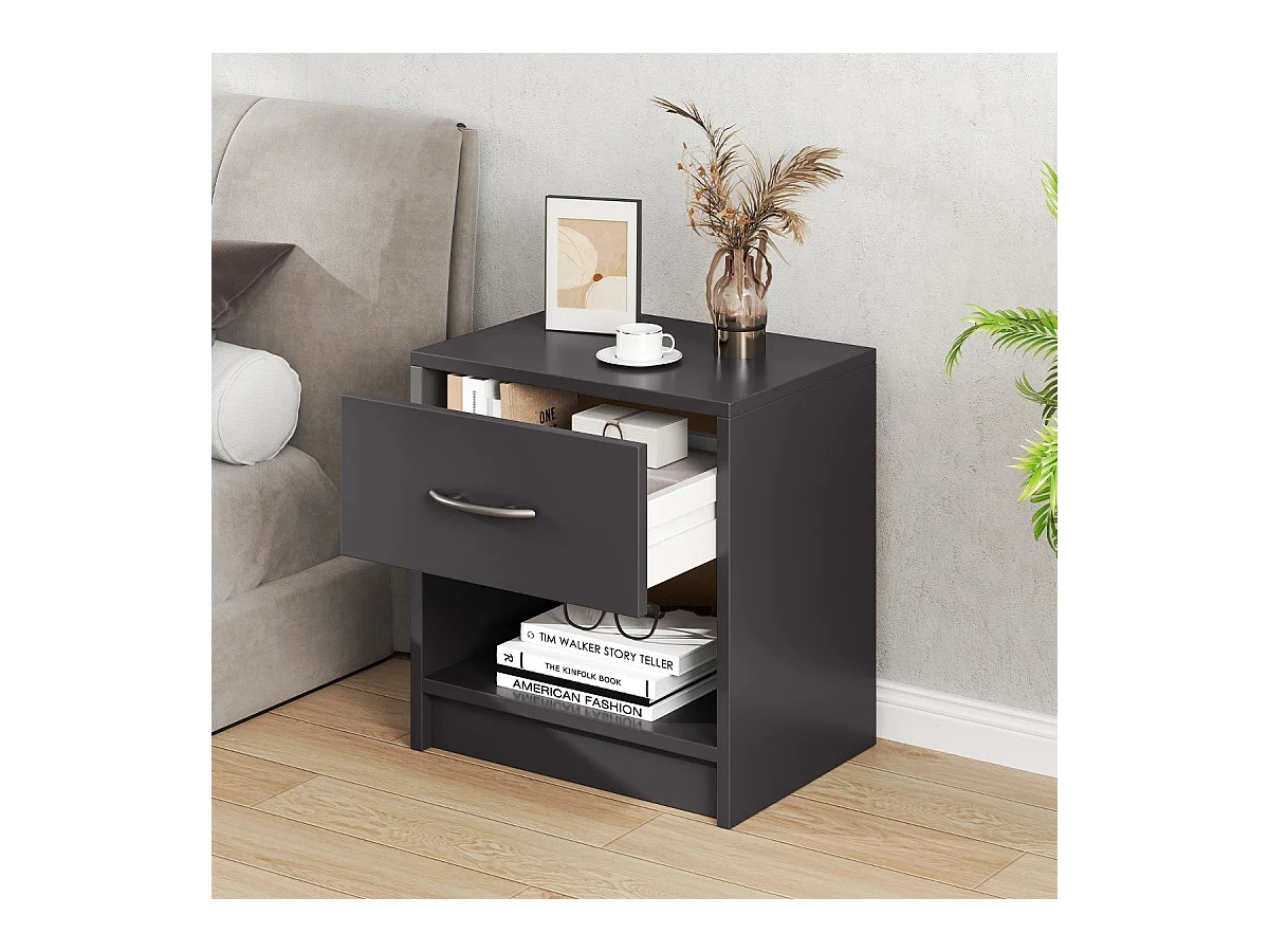 Table de Chevet avec Étagère de Rangement Ouverte Table Compacte Gris