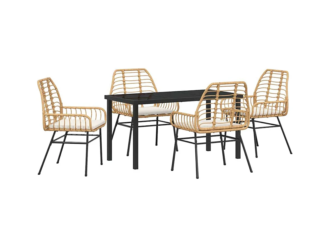 Ensemble de salle à manger de jardin 5 pièces avec coussins Marron Poly Rattan