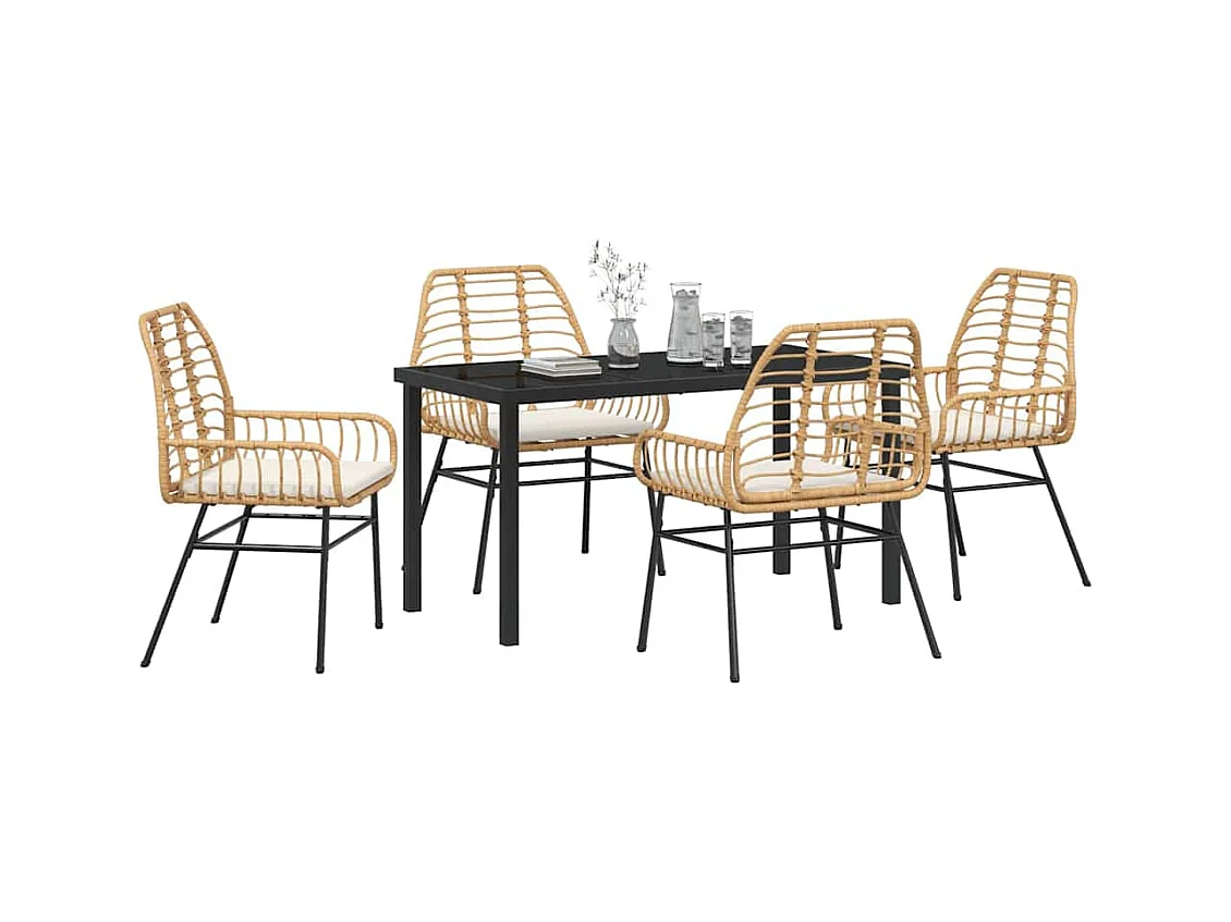 Ensemble de salle à manger de jardin 5 pièces avec coussins Marron Poly Rattan