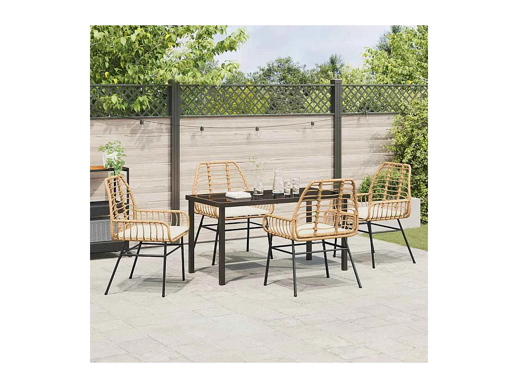 Ensemble de salle à manger de jardin 5 pièces avec coussins Marron Poly Rattan