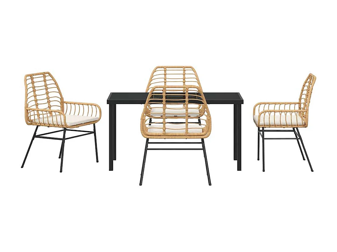 Ensemble de salle à manger de jardin 5 pièces avec coussins Marron Poly Rattan