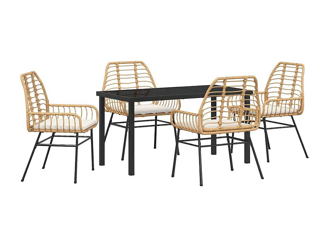 5-delige tuinset met kussens, bruin polyrotan