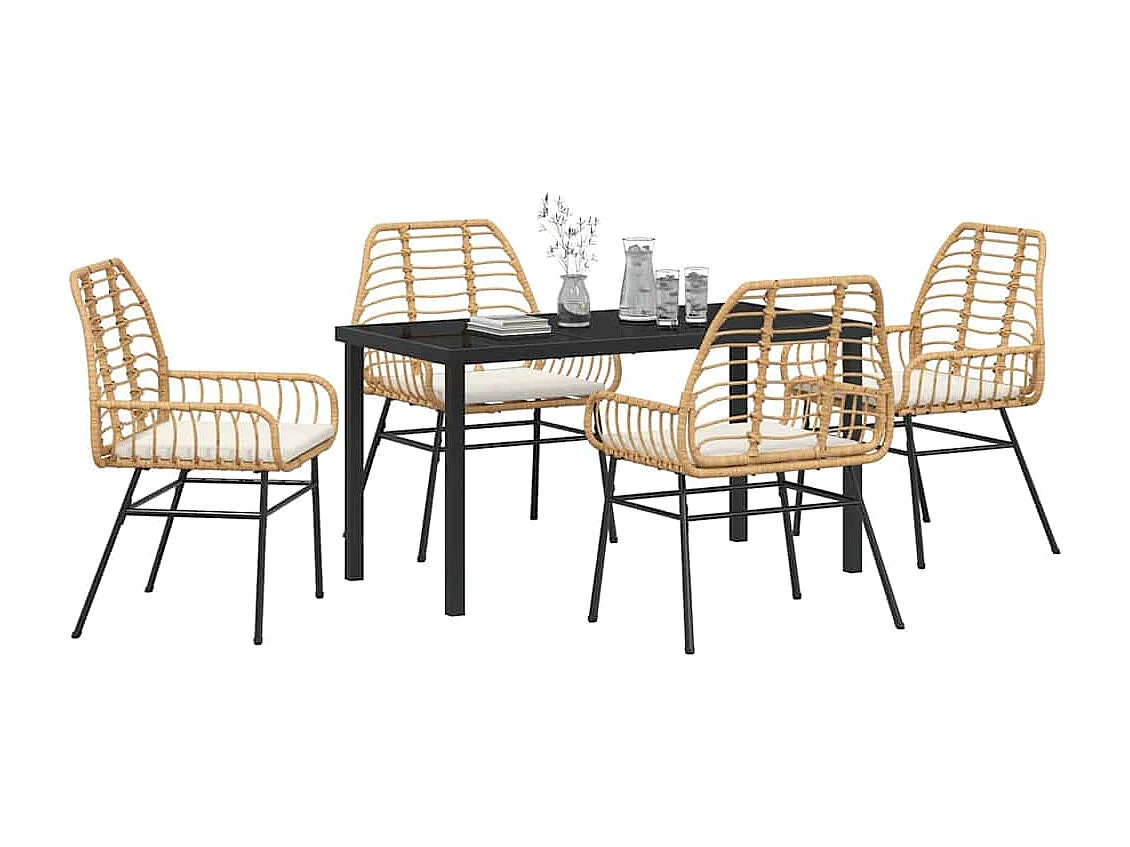 5-delige tuinset met kussens, bruin polyrotan