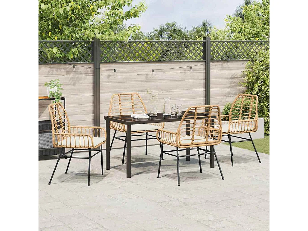 5-delige tuinset met kussens, bruin polyrotan