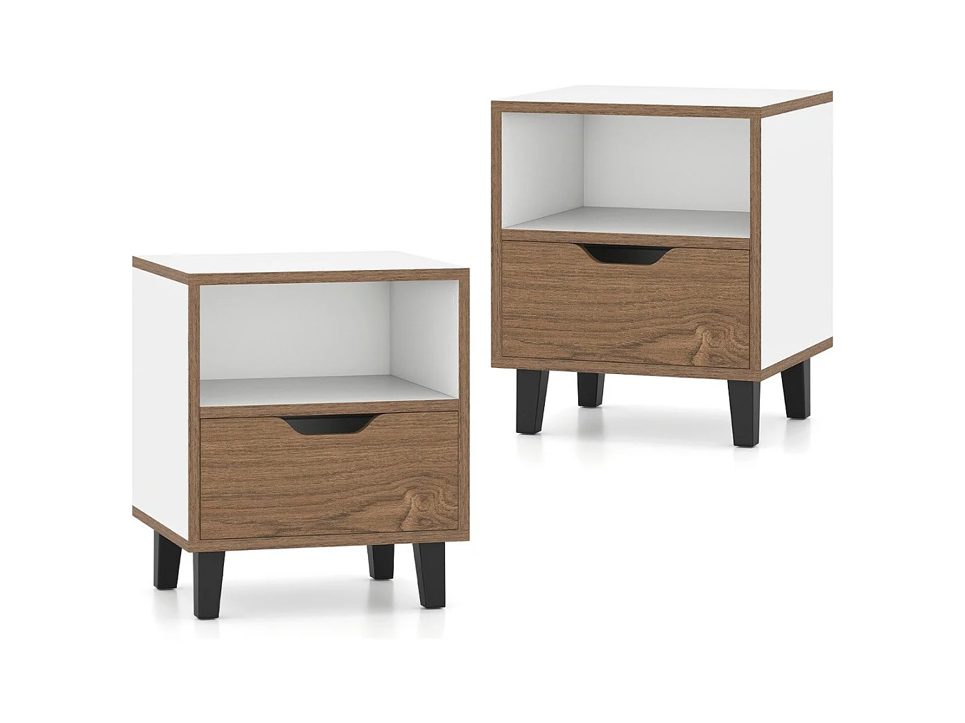 2er Set Nachttisch mit Offenem Fach & Schublade Kleiner Beistelltisch Sofatisch Nachtkommode