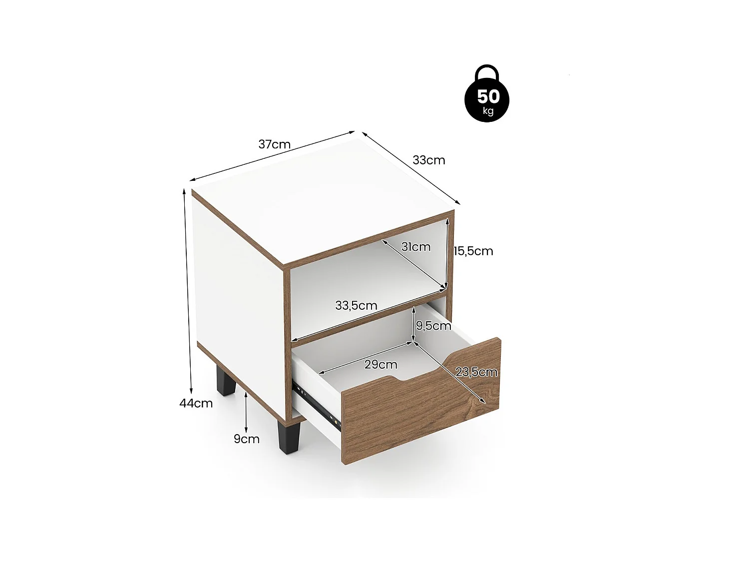 2er Set Nachttisch mit Offenem Fach & Schublade Kleiner Beistelltisch Sofatisch Nachtkommode