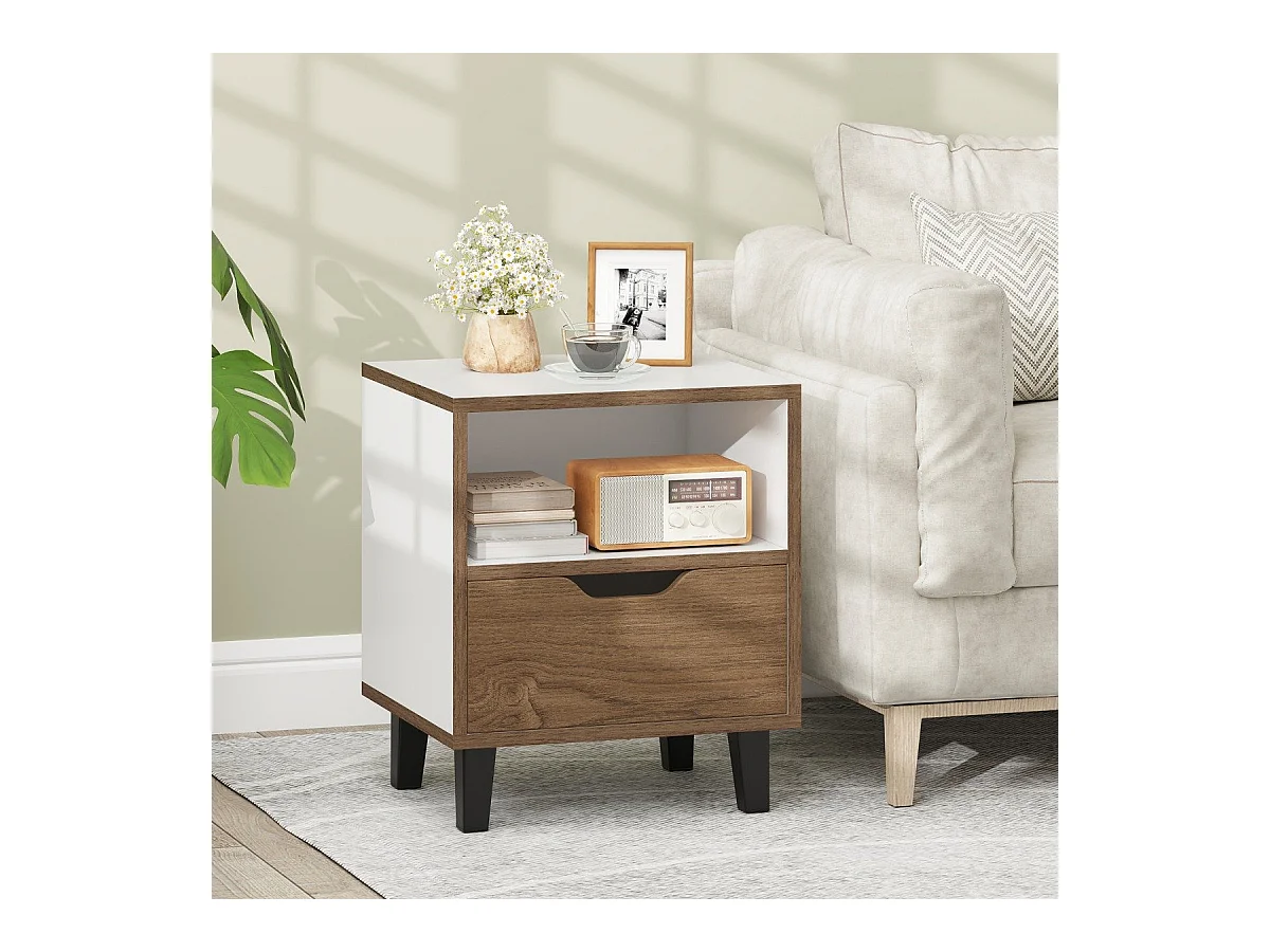 2er Set Nachttisch mit Offenem Fach & Schublade Kleiner Beistelltisch Sofatisch Nachtkommode