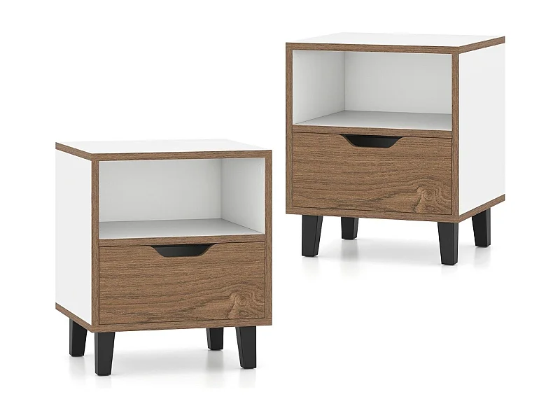 Comodino tavolino da letto con cassetto e scomparto aperto, Tavolo laterale con gambe in metallo per diverse stanze 2 x Comodini