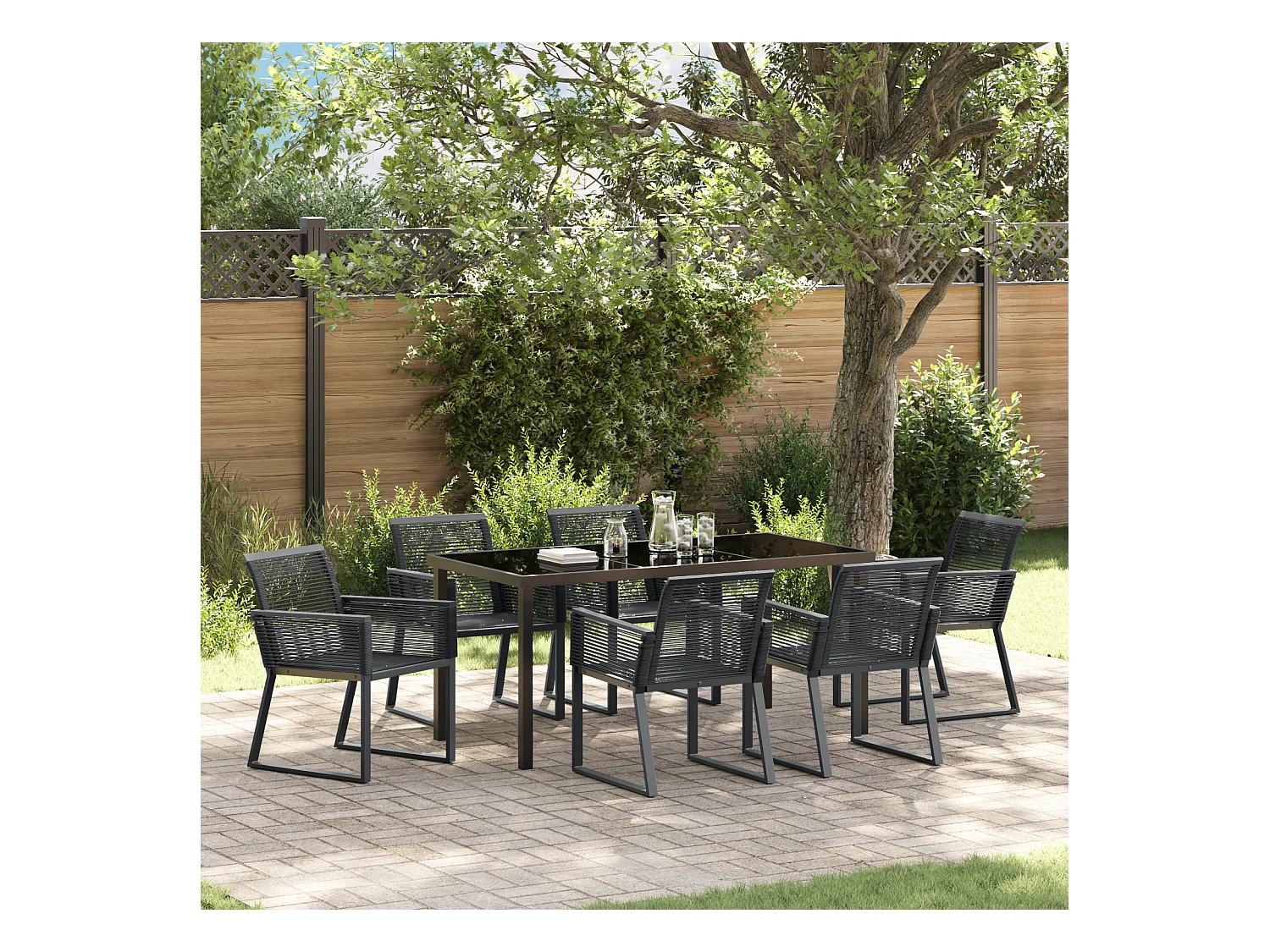 7-delige zwarte rotan poly tuinset