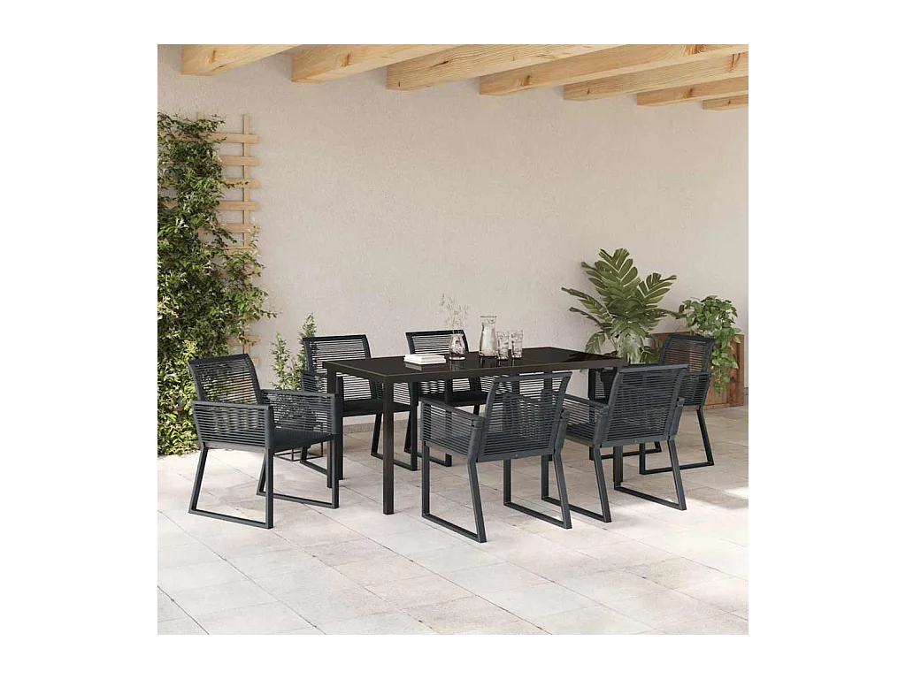 7-delige zwarte rotan poly tuinset